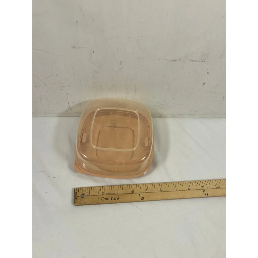 Tupperware Servalier Food Storage Container 16oz Peach Square 2‎ Cup Vintage